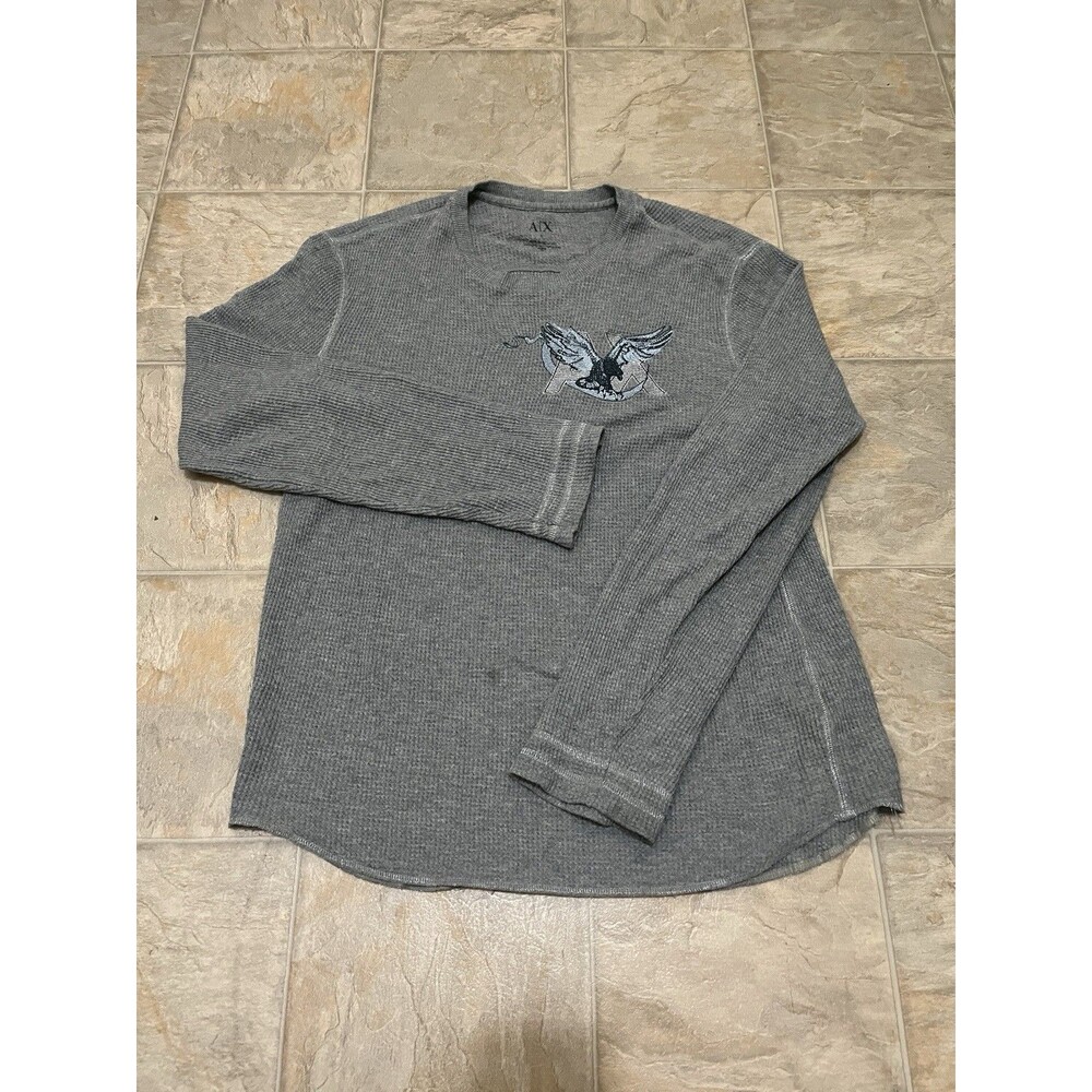 VINTAGE Armani Exchange AX Thermal Sweater Large Grey Eagle 90s Y2K Slim